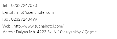 Suena Hotel telefon numaralar, faks, e-mail, posta adresi ve iletiim bilgileri